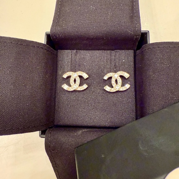 CHANEL Gold and Silver Logo Earrings